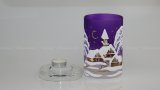 Christmas Decorated Glass Cylinder for Tea Light Purple Class 01