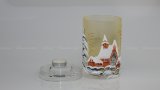 Christmas Decorated Glass Cylinder for Tea Light Gold Class 02