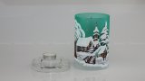 Christmas Decorated Glass Cylinder for Tea Light Green Sc 02