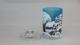 Christmas Decorated Glass Cylinder for Tea Light Turquoise Sc 02