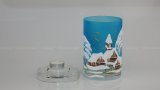 Christmas Decorated Glass Cylinder for Tea Light Turquoise Class 01