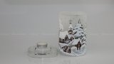 Christmas Decorated Glass Cylinder for Tea Light White Sc 02