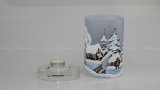 Christmas Decorated Glass Cylinder for Tea Light, Light Blue(greyish) Sc 02