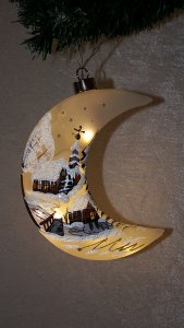 Christmas Decorated Hand Painted and LED illuminated Moon White Sc 02