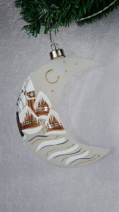 Christmas Decorated Hand Painted and LED illuminated Moon White Class 01