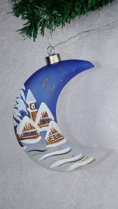 Christmas Decorated Hand Painted and LED illuminated Moon Blue Class 01