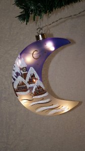 Christmas Decorated Hand Painted and LED illuminated Moon Blue Class 01