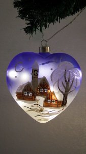 Christmas Decorated Hand Painted and LED illuminated Heart Blue Class 01