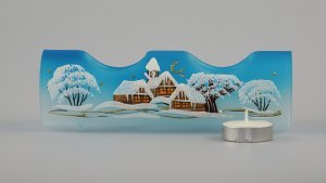 Christmas Hand Painted Glass Tube for 2 Tealights Turquoise Class 01
