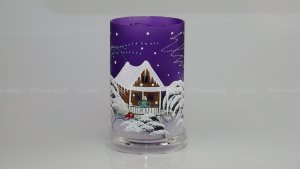 Christmas Decorated Glass Cylinder for Tea Light Purple Lux 02