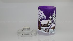 Christmas Decorated Glass Cylinder for Tea Light Purple Sc 02