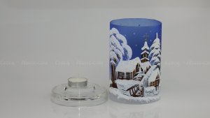 Christmas Decorated Glass Cylinder for Tea Light Blue Sc 02