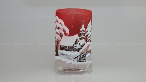 Christmas Decorated Glass Cylinder for Tea Light Red Sc 02