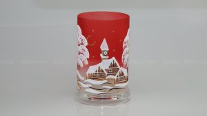 Christmas Decorated Glass Cylinder for Tea Light Red Class 01