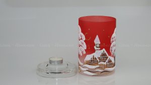 Christmas Decorated Glass Cylinder for Tea Light Red Class 01