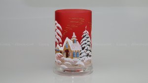 Christmas Decorated Glass Cylinder for Tea Light Red Lux 01