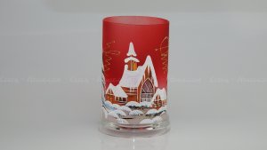 Christmas Decorated Glass Cylinder for Tea Light Red Class 02