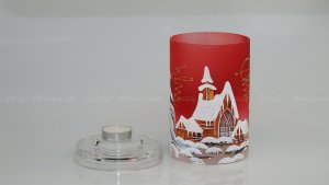 Christmas Decorated Glass Cylinder for Tea Light Red Class 02