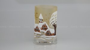 Christmas Decorated Glass Cylinder for Tea Light Gold Class 01