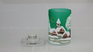 Christmas Decorated Glass Cylinder for Tea Light Green Class 01