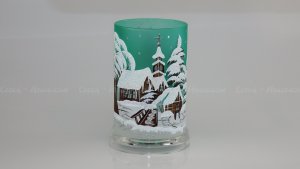 Christmas Decorated Glass Cylinder for Tea Light Green Sc 02