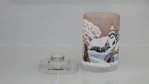 Christmas Decorated Glass Cylinder for Tea Light Old Pink Sc 02