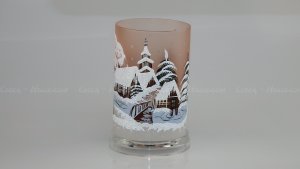Christmas Decorated Glass Cylinder for Tea Light Old Pink Sc 02