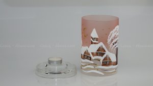 Christmas Decorated Glass Cylinder for Tea Light Old Pink Class 01