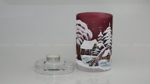 Christmas Decorated Glass Cylinder for Tea Light Claret Sc 02