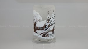 Christmas Decorated Glass Cylinder for Tea Light White Sc 02