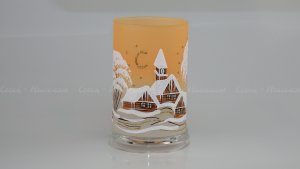 Christmas Decorated Glass Cylinder for Tea Light Orange Class 01