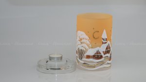 Christmas Decorated Glass Cylinder for Tea Light Orange Class 01