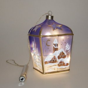Christmas Decorated LED Glass Lantern Blue Class 01