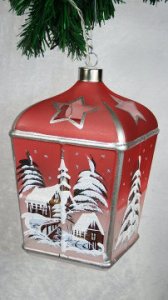 Christmas Decorated LED Glass Lantern Red Sc 02