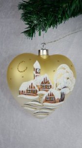 Christmas Decorated Hand Painted and LED illuminated Heart Gold Class 01