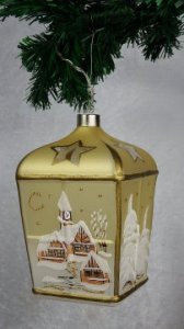 Christmas Decorated LED Glass Lantern Gold Class 01