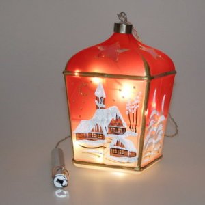 Christmas Decorated LED Glass Lantern Red Class 01
