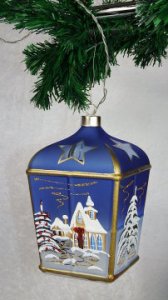Christmas Decorated LED Glass Lantern Blue Lux 01